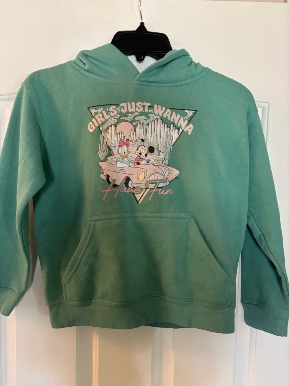 Disney Girls Teal Pullover Hoodie with Minnie & Daisy Graphic